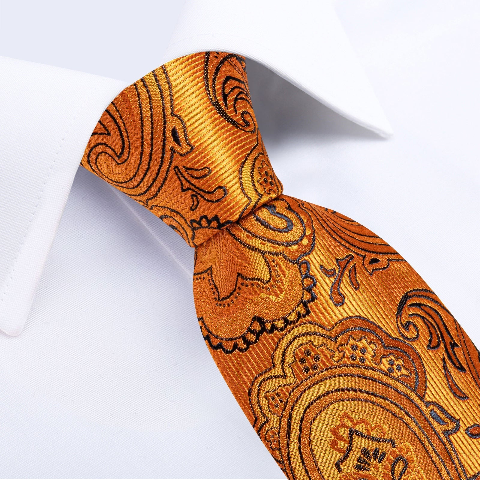 Orange and Black Paisley Silk Tie, Pocket Square and Cufflinks tie sets    - Sophisticated Gentlemen
