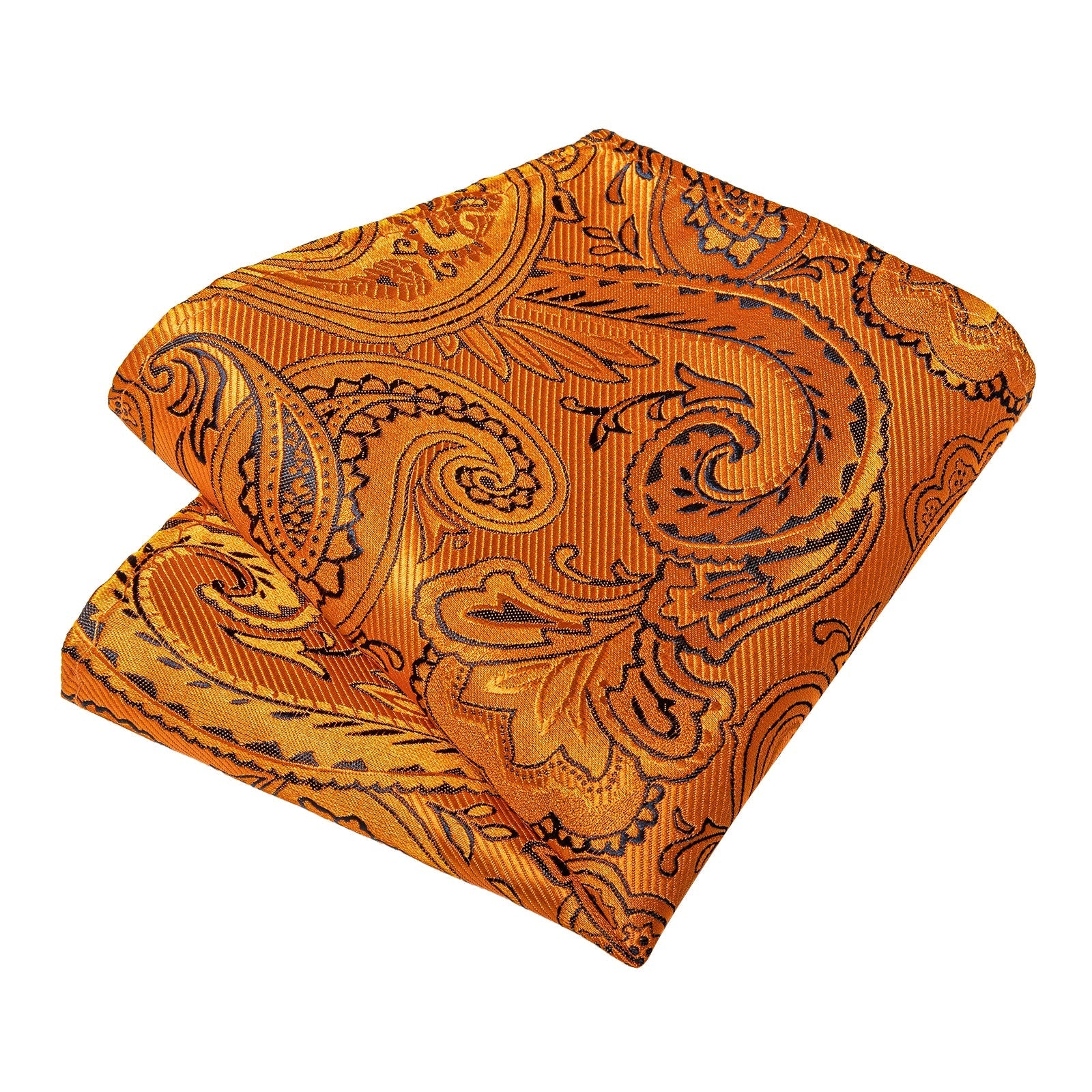 Orange and Black Paisley Silk Tie, Pocket Square and Cufflinks tie sets    - Sophisticated Gentlemen