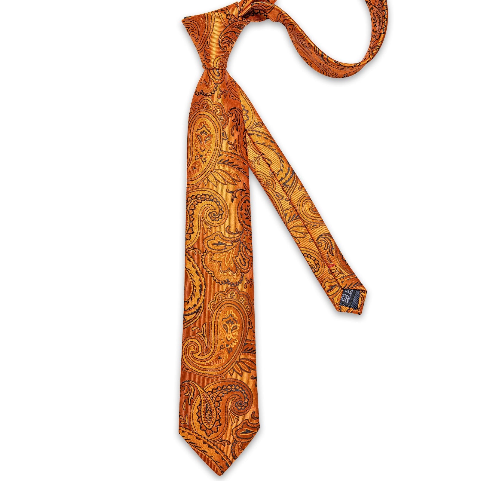 Orange and Black Paisley Silk Tie, Pocket Square and Cufflinks tie sets    - Sophisticated Gentlemen