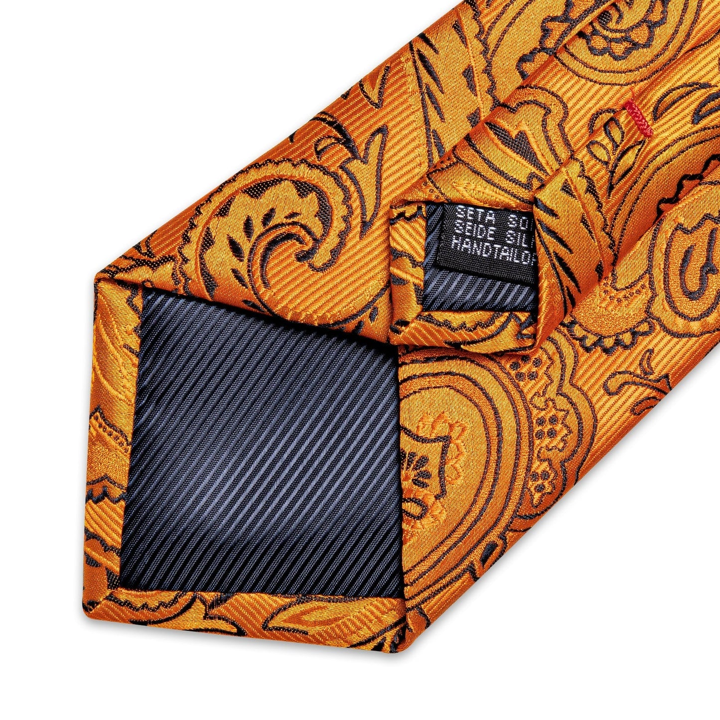 Orange and Black Paisley Silk Tie, Pocket Square and Cufflinks tie sets    - Sophisticated Gentlemen
