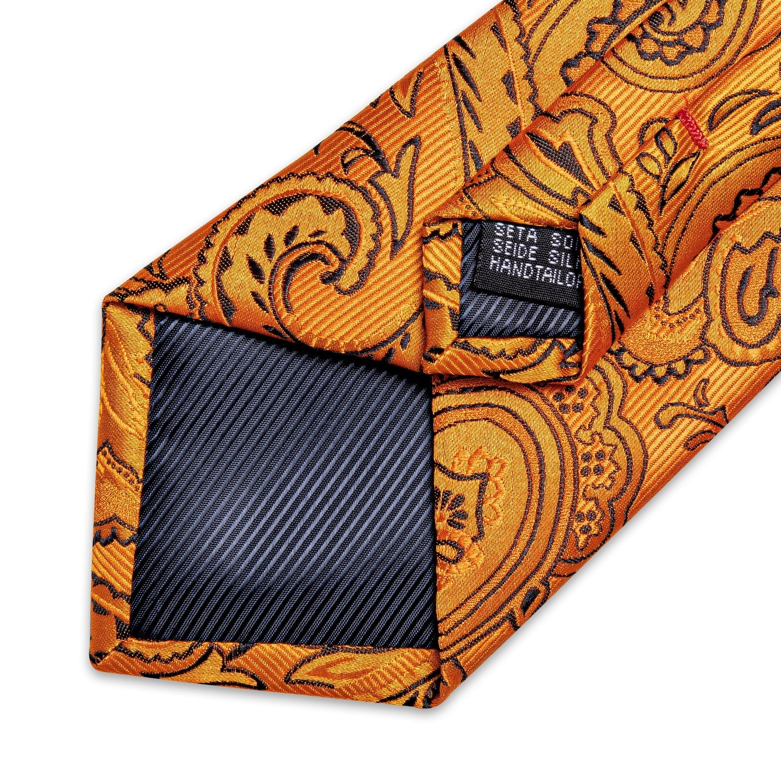 Orange and Black Paisley Silk Tie, Pocket Square and Cufflinks tie sets    - Sophisticated Gentlemen