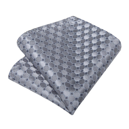 Silver Geometric Tie, Pocket Square, Cufflinks and Tie Clip tie sets    - Sophisticated Gentlemen