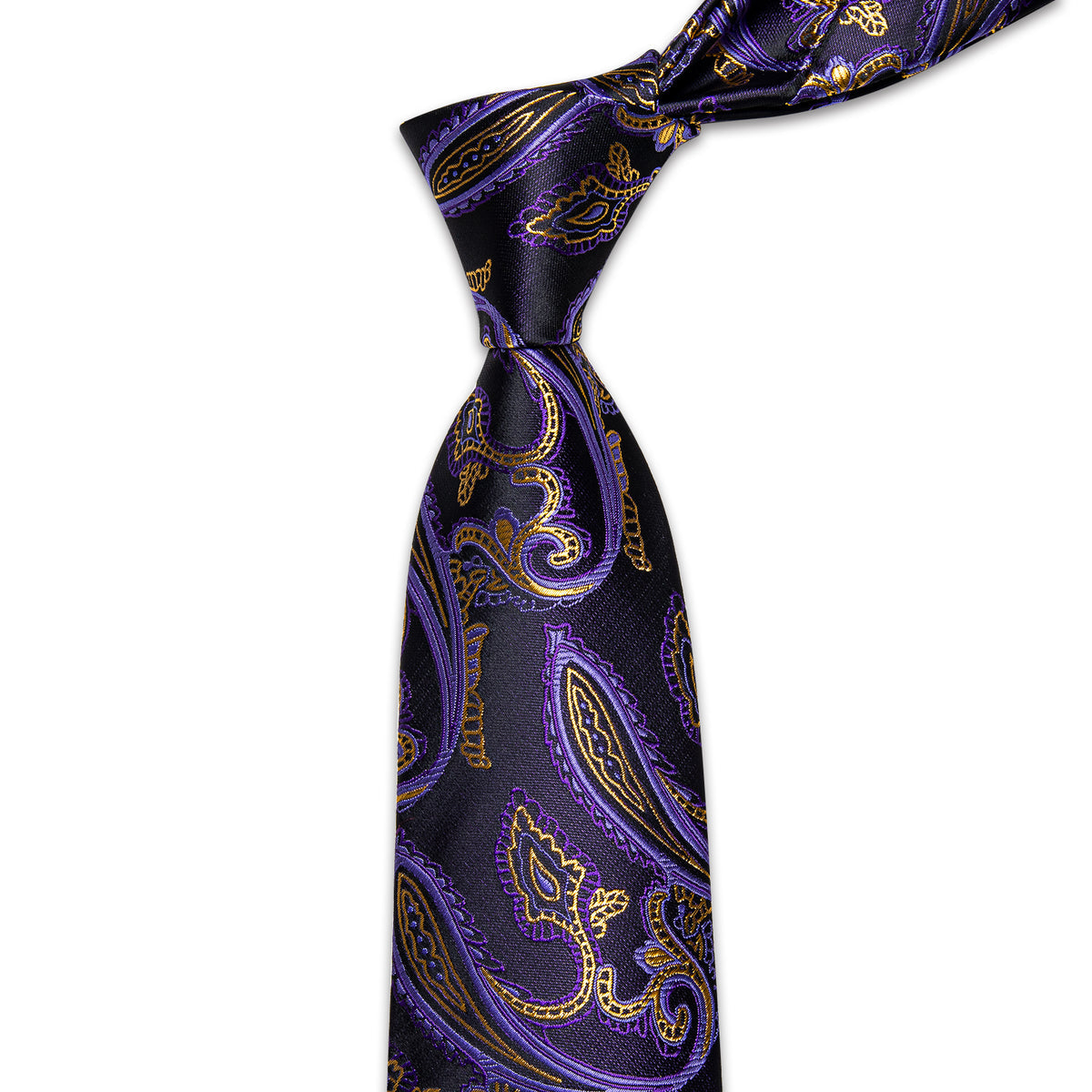 Gold and Purple Paisley Silk Tie, Pocket Square and Cufflinks tie sets    - Sophisticated Gentlemen