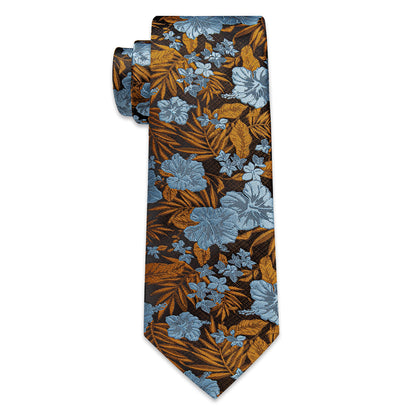 Blue and Gold Floral Silk Tie, Pocket Square and Cufflinks tie sets    - Sophisticated Gentlemen