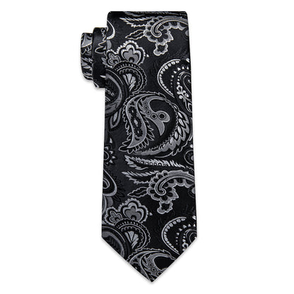 Black and Silver Paisley Silk Tie, Pocket Square and Cufflinks tie sets    - Sophisticated Gentlemen