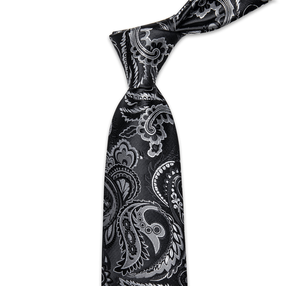 Black and Silver Paisley Silk Tie, Pocket Square and Cufflinks tie sets    - Sophisticated Gentlemen