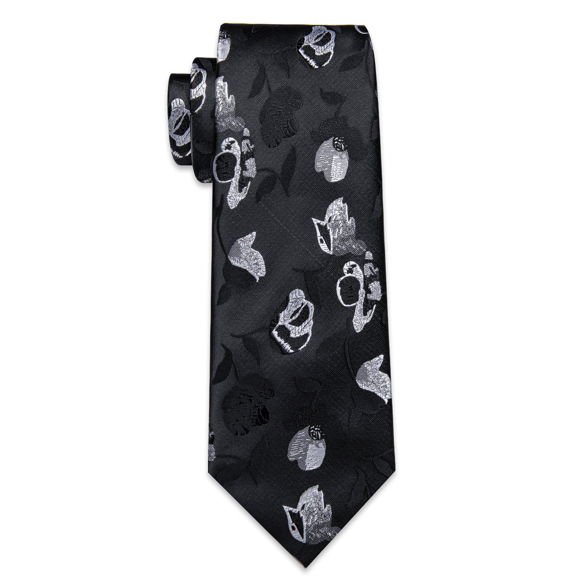 Black and White Floral Silk Tie, Pocket Square and Cufflinks tie sets    - Sophisticated Gentlemen