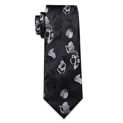 Black and White Floral Silk Tie, Pocket Square and Cufflinks tie sets    - Sophisticated Gentlemen