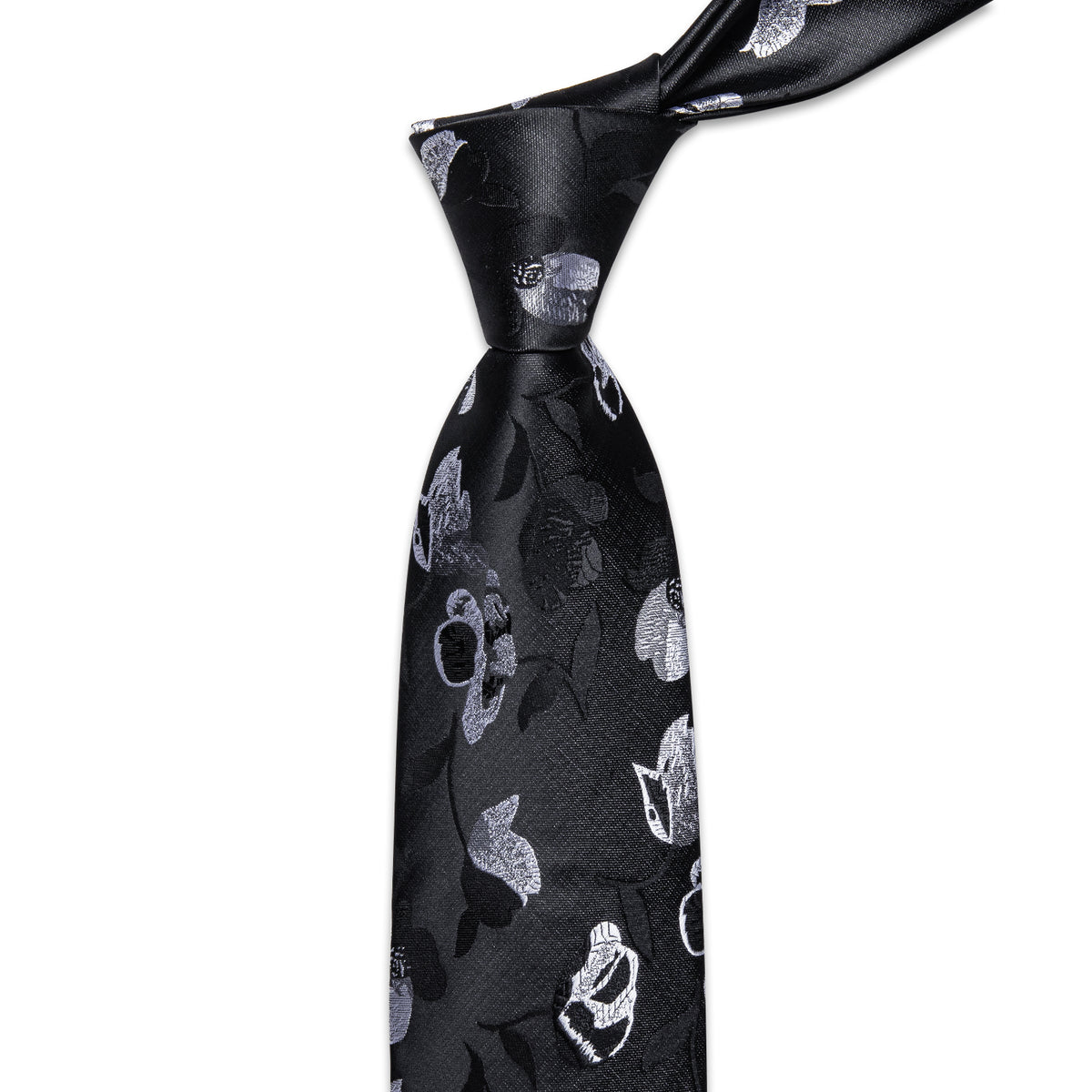 Black and White Floral Silk Tie, Pocket Square and Cufflinks tie sets    - Sophisticated Gentlemen