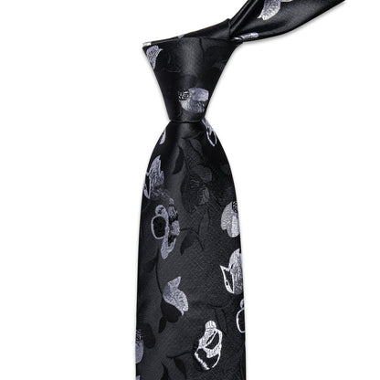 Black and White Floral Silk Tie, Pocket Square and Cufflinks tie sets    - Sophisticated Gentlemen