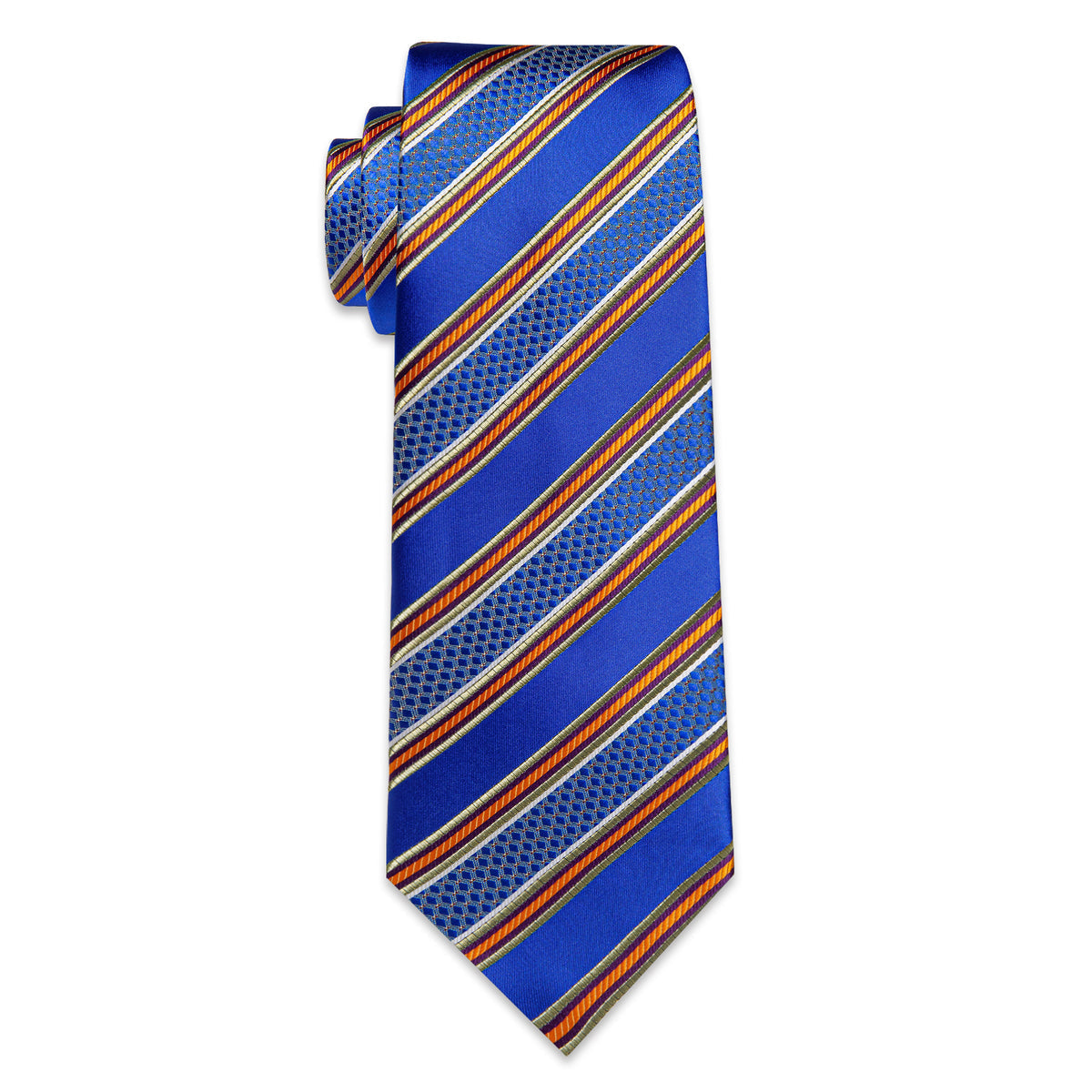 Blue and Orange Striped Silk Tie, Pocket Square and Cufflinks tie sets    - Sophisticated Gentlemen