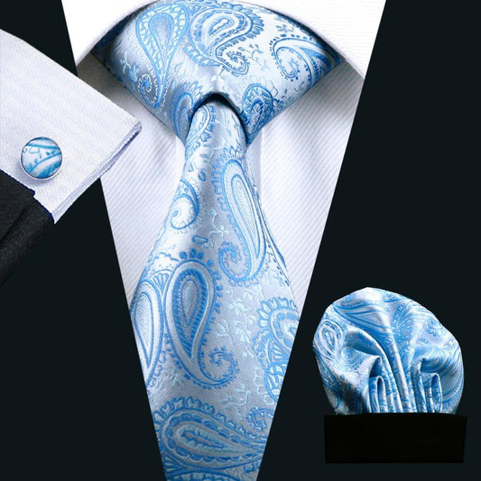 Light Blue Silk Tie, Pocket Square and Cufflinks Set tie sets    - Sophisticated Gentlemen
