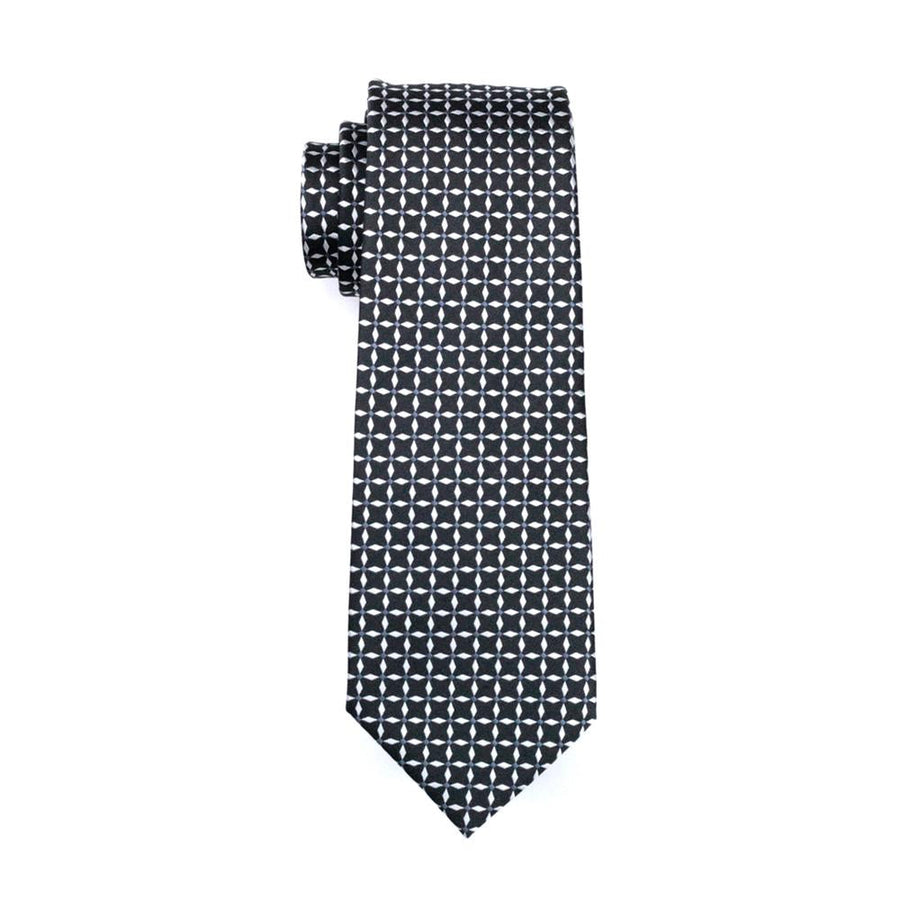 Black and White Plaid Silk XL Tie, Pocket Square and Cufflinks tie sets    - Sophisticated Gentlemen