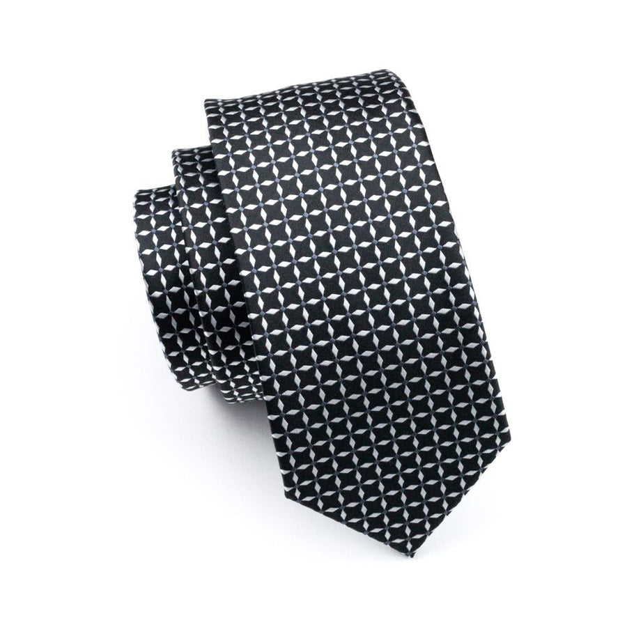 Black and White Plaid Silk XL Tie, Pocket Square and Cufflinks tie sets    - Sophisticated Gentlemen