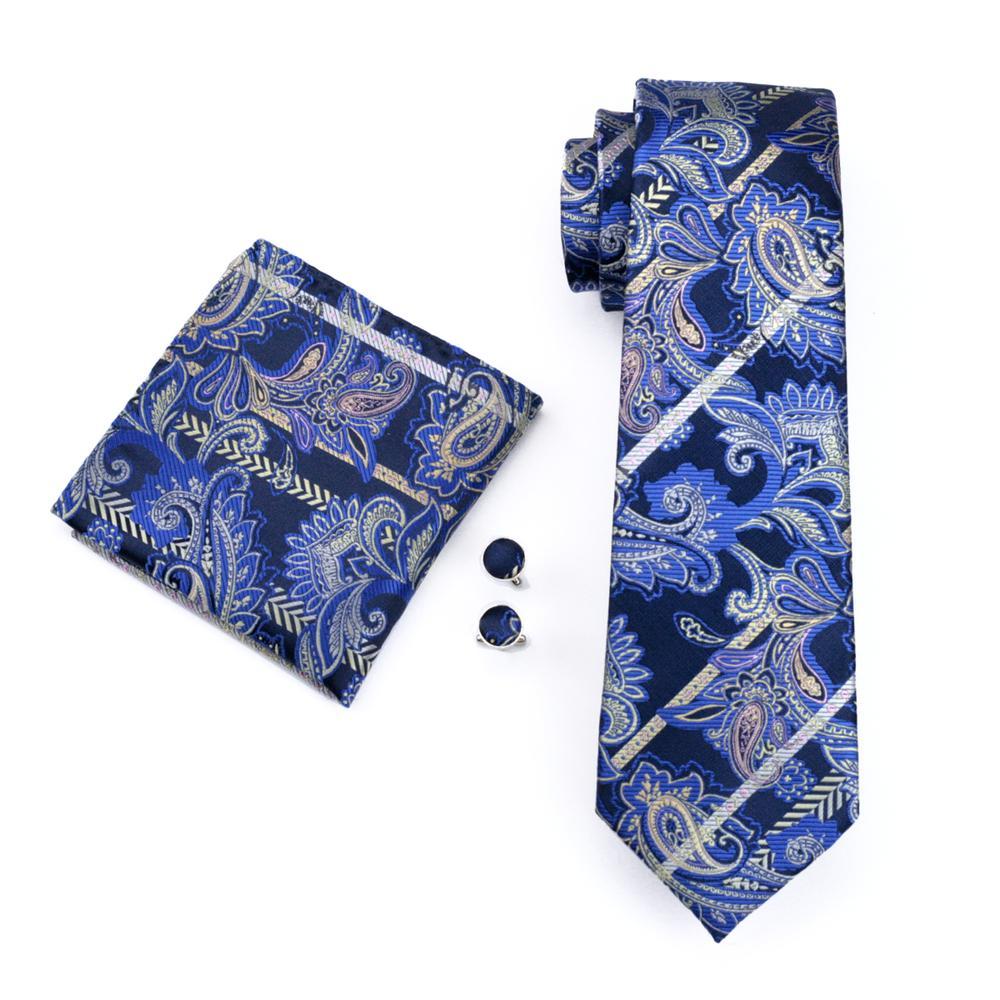 Deep Blue Paisley Silk Tie, Pocket Square and Cufflinks Set tie sets    - Sophisticated Gentlemen