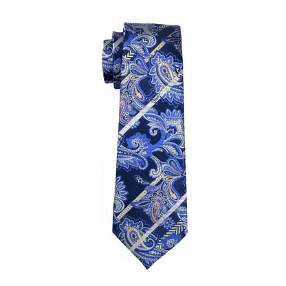 Deep Blue Paisley Silk Tie, Pocket Square and Cufflinks Set tie sets    - Sophisticated Gentlemen