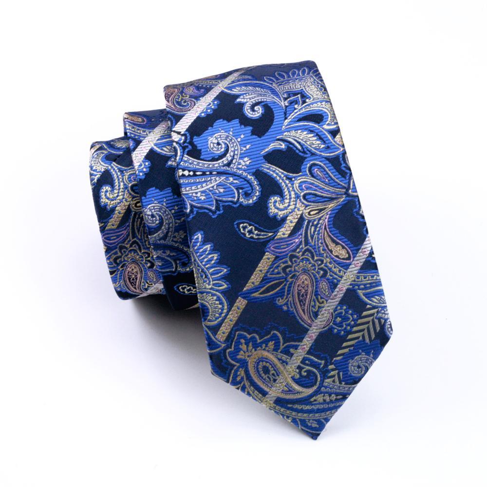 Deep Blue Paisley Silk Tie, Pocket Square and Cufflinks Set tie sets    - Sophisticated Gentlemen