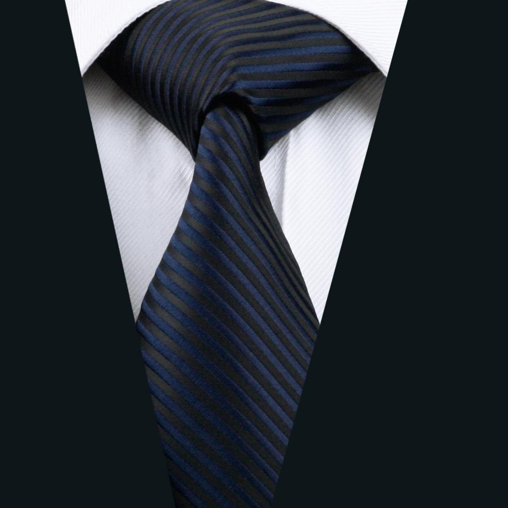 Black Blue Striped Silk Tie, Pocket Square and Cufflinks Set tie sets    - Sophisticated Gentlemen