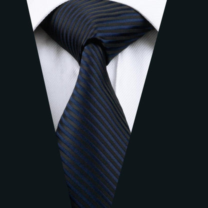 Black Blue Striped Silk Tie, Pocket Square and Cufflinks Set tie sets    - Sophisticated Gentlemen