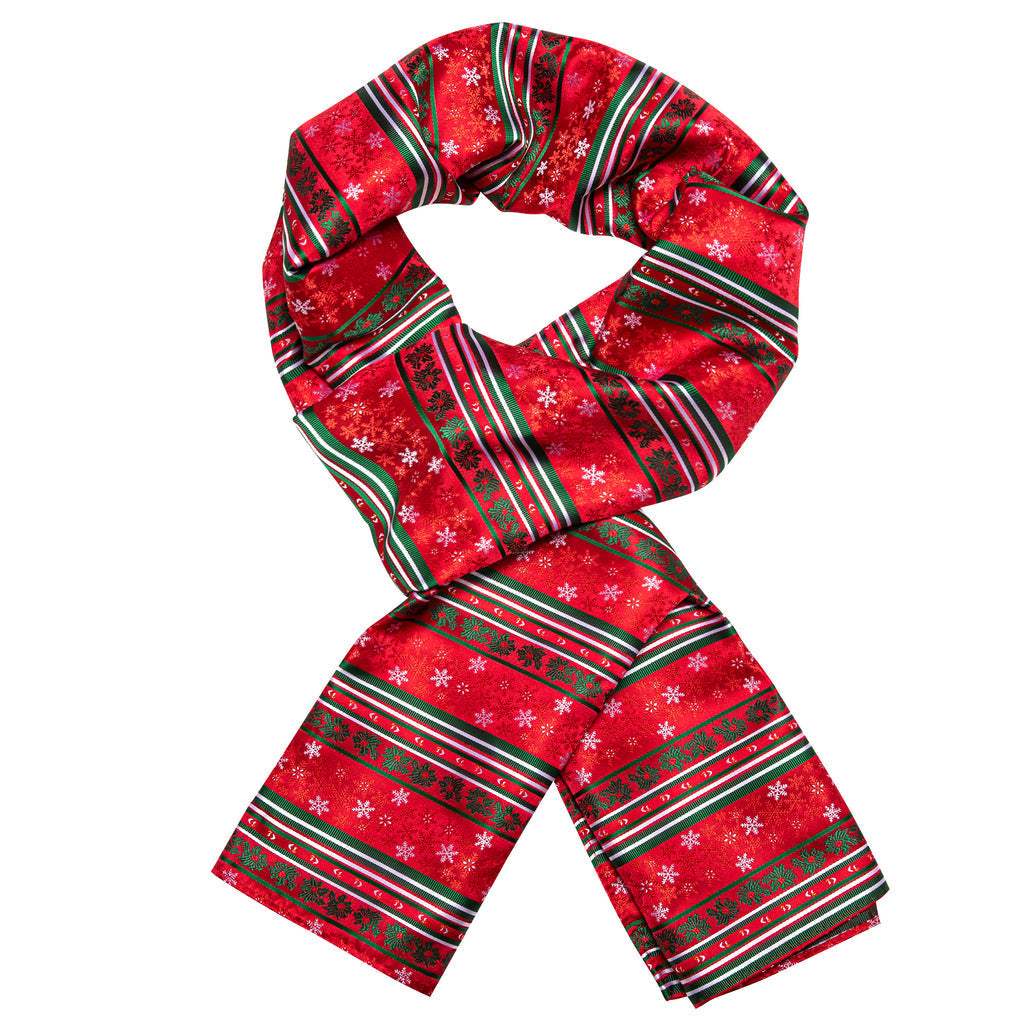 Red and White Scarf with Christmas Snowflake Pattern Scarf    - Sophisticated Gentlemen