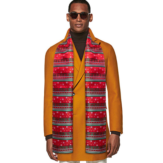 Red and White Scarf with Christmas Snowflake Pattern Scarf    - Sophisticated Gentlemen
