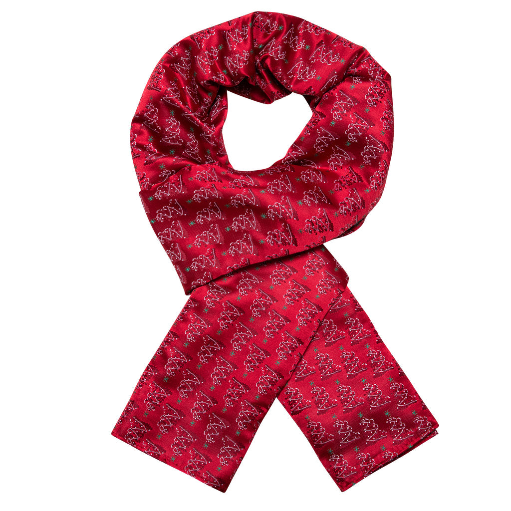Red and White Scarf with Christmas Tree Pattern Scarf    - Sophisticated Gentlemen