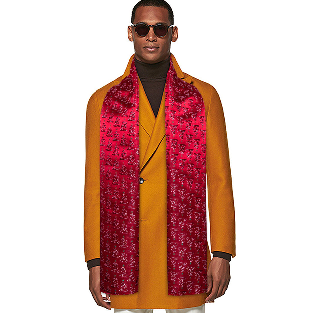 Red and White Scarf with Christmas Tree Pattern Scarf    - Sophisticated Gentlemen