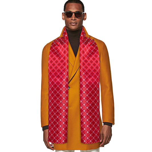 Red and White Christmas Silk Scarf with Festive Pattern Scarf    - Sophisticated Gentlemen