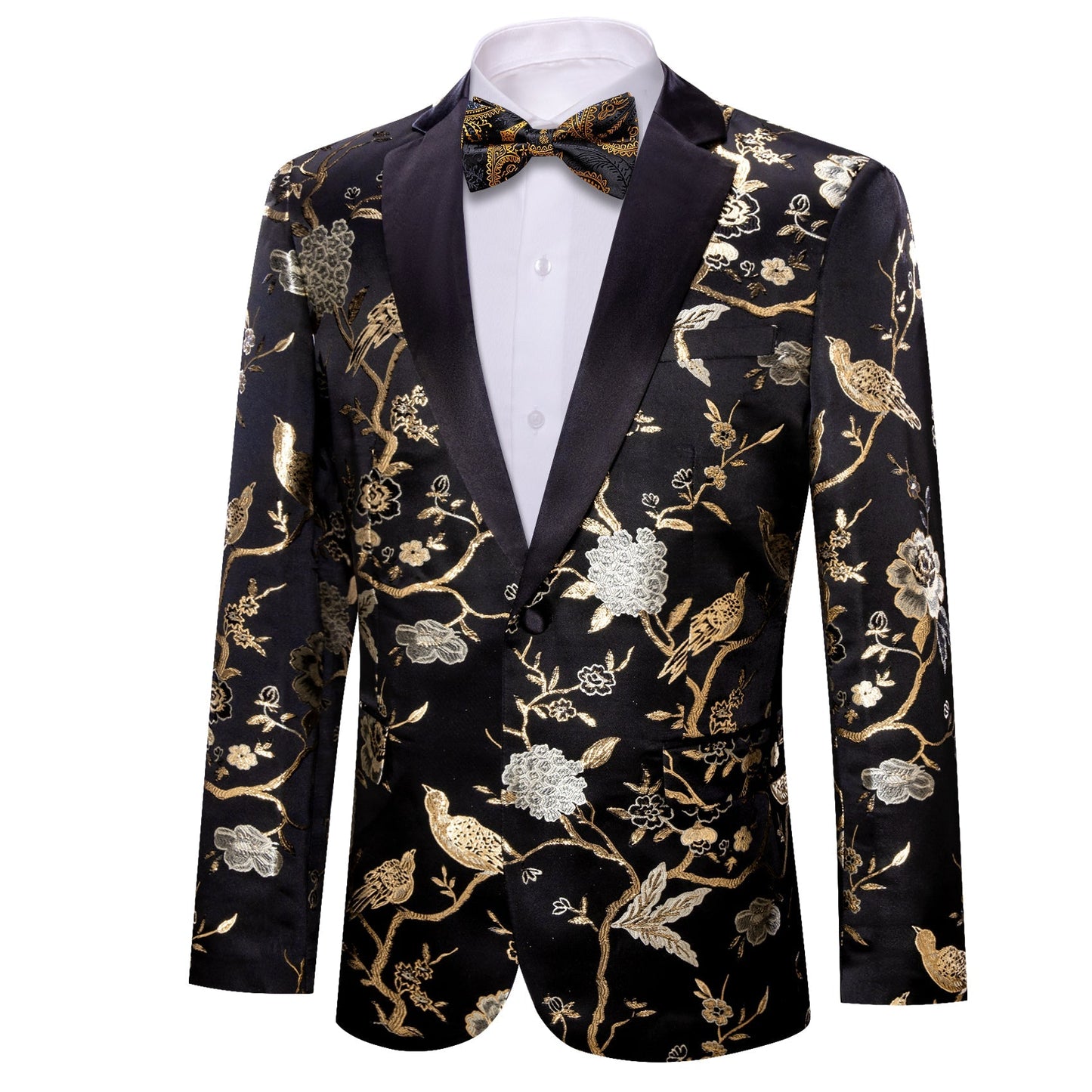 Black and Gold Floral Tuxedo Jacket tuxedo    - Sophisticated Gentlemen