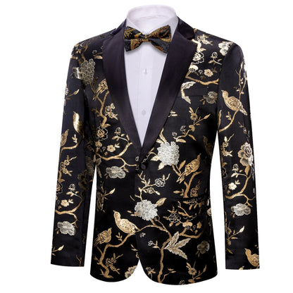 Black and Gold Floral Tuxedo Jacket tuxedo    - Sophisticated Gentlemen