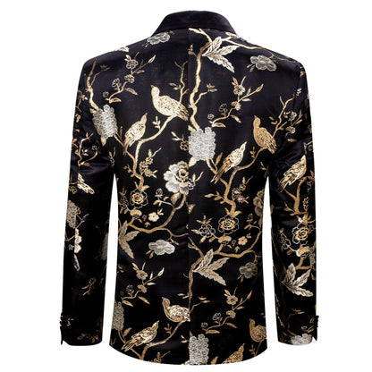 Black and Gold Floral Tuxedo Jacket tuxedo    - Sophisticated Gentlemen