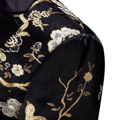Black and Gold Floral Tuxedo Jacket tuxedo    - Sophisticated Gentlemen