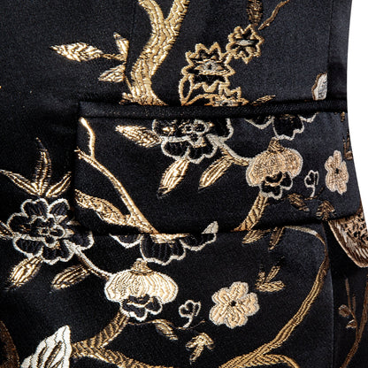 Black and Gold Floral Tuxedo Jacket tuxedo    - Sophisticated Gentlemen