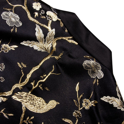 Black and Gold Floral Tuxedo Jacket tuxedo    - Sophisticated Gentlemen