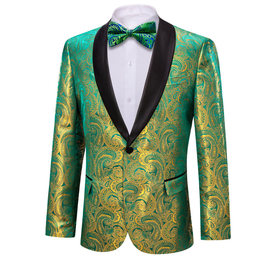 Green and Yellow Paisley Shawl Collar Tuxedo Jacket tuxedo    - Sophisticated Gentlemen
