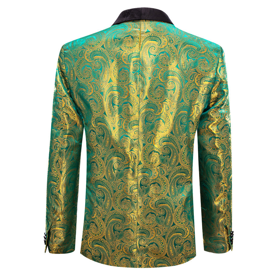 Green and Yellow Paisley Shawl Collar Tuxedo Jacket tuxedo    - Sophisticated Gentlemen