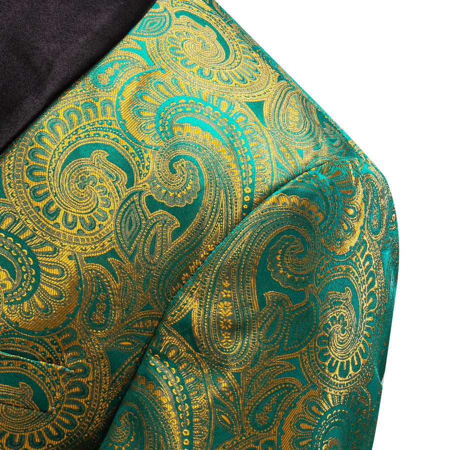 Green and Yellow Paisley Shawl Collar Tuxedo Jacket tuxedo    - Sophisticated Gentlemen