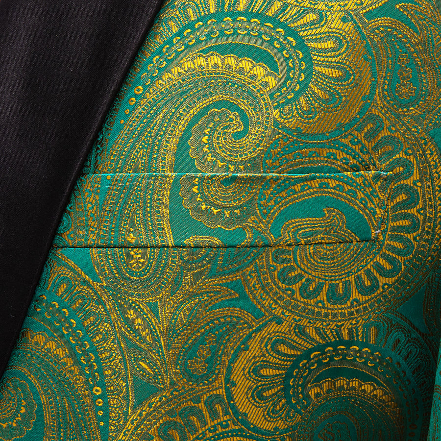 Green and Yellow Paisley Shawl Collar Tuxedo Jacket tuxedo    - Sophisticated Gentlemen