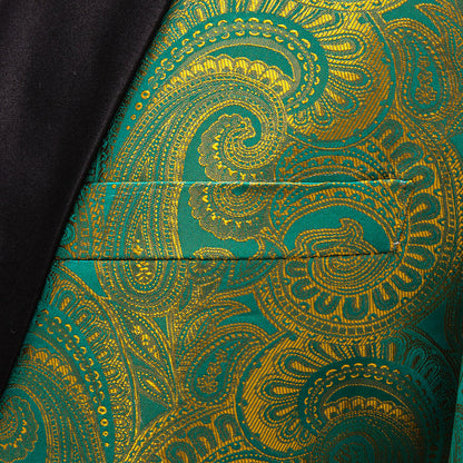 Green and Yellow Paisley Shawl Collar Tuxedo Jacket tuxedo    - Sophisticated Gentlemen