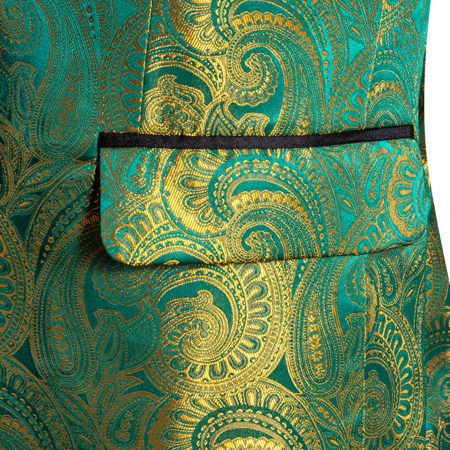 Green and Yellow Paisley Shawl Collar Tuxedo Jacket tuxedo    - Sophisticated Gentlemen