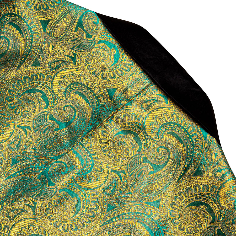Green and Yellow Paisley Shawl Collar Tuxedo Jacket tuxedo    - Sophisticated Gentlemen