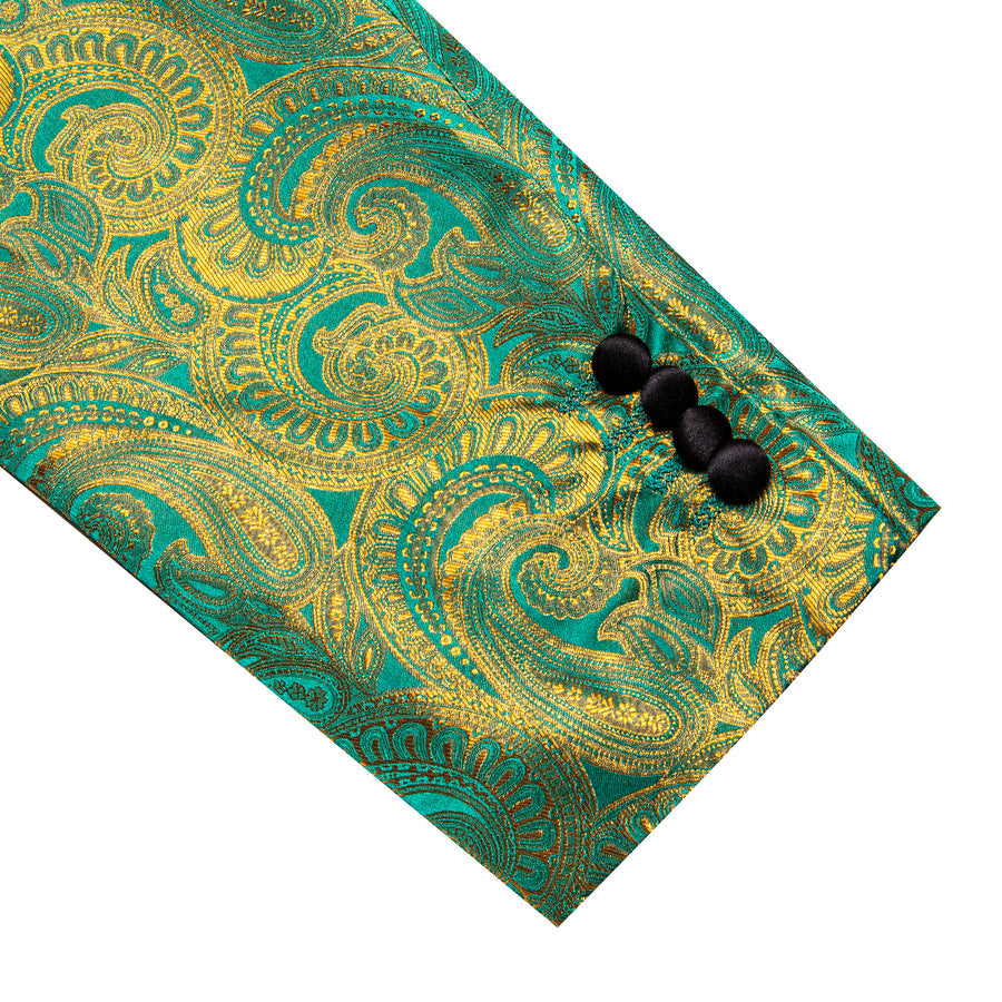 Green and Yellow Paisley Shawl Collar Tuxedo Jacket tuxedo    - Sophisticated Gentlemen