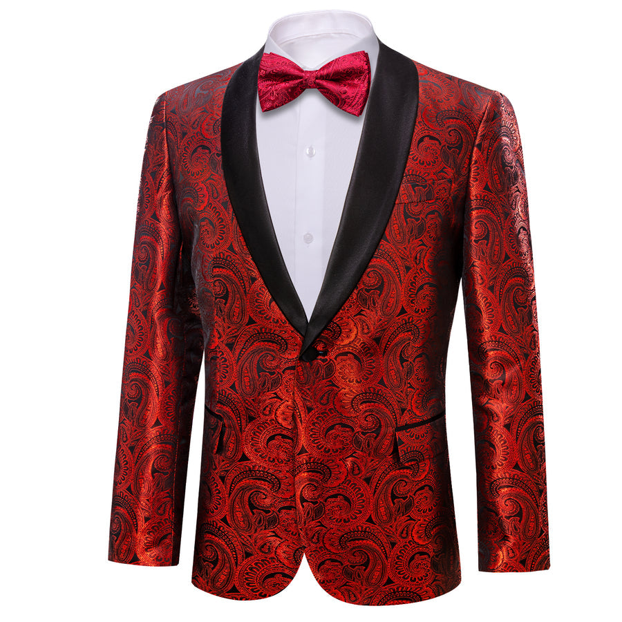 Fire Red Paisley Men's Tuxedo Jacket tuxedo    - Sophisticated Gentlemen