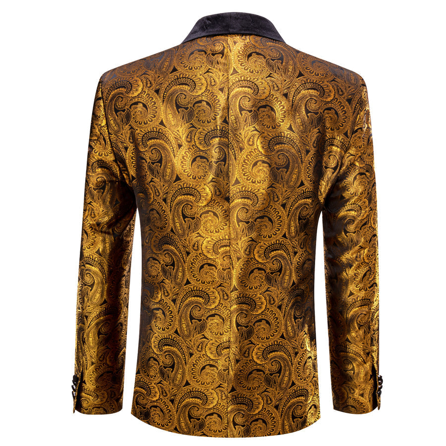 Black and Gold Paisley Shawl Collar Tuxedo Jacket tuxedo    - Sophisticated Gentlemen