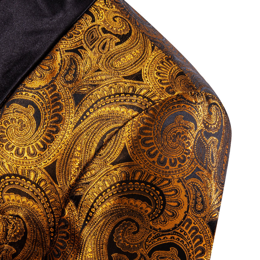 Black and Gold Paisley Shawl Collar Tuxedo Jacket tuxedo    - Sophisticated Gentlemen