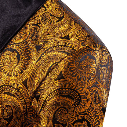 Black and Gold Paisley Shawl Collar Tuxedo Jacket tuxedo    - Sophisticated Gentlemen