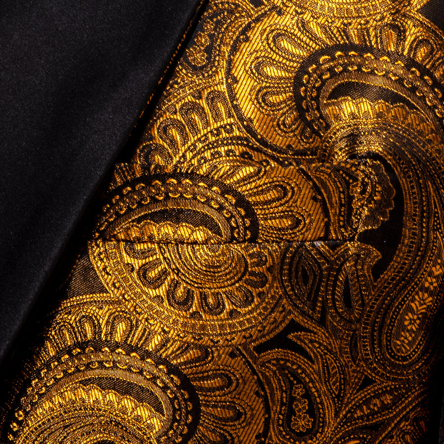 Black and Gold Paisley Shawl Collar Tuxedo Jacket tuxedo    - Sophisticated Gentlemen