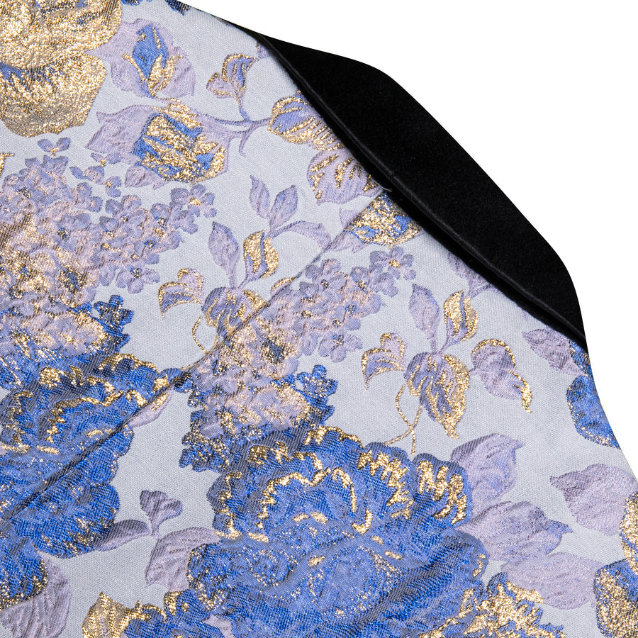 Blue White Gold Floral Flower Men's Tuxedo Jacket tuxedo    - Sophisticated Gentlemen