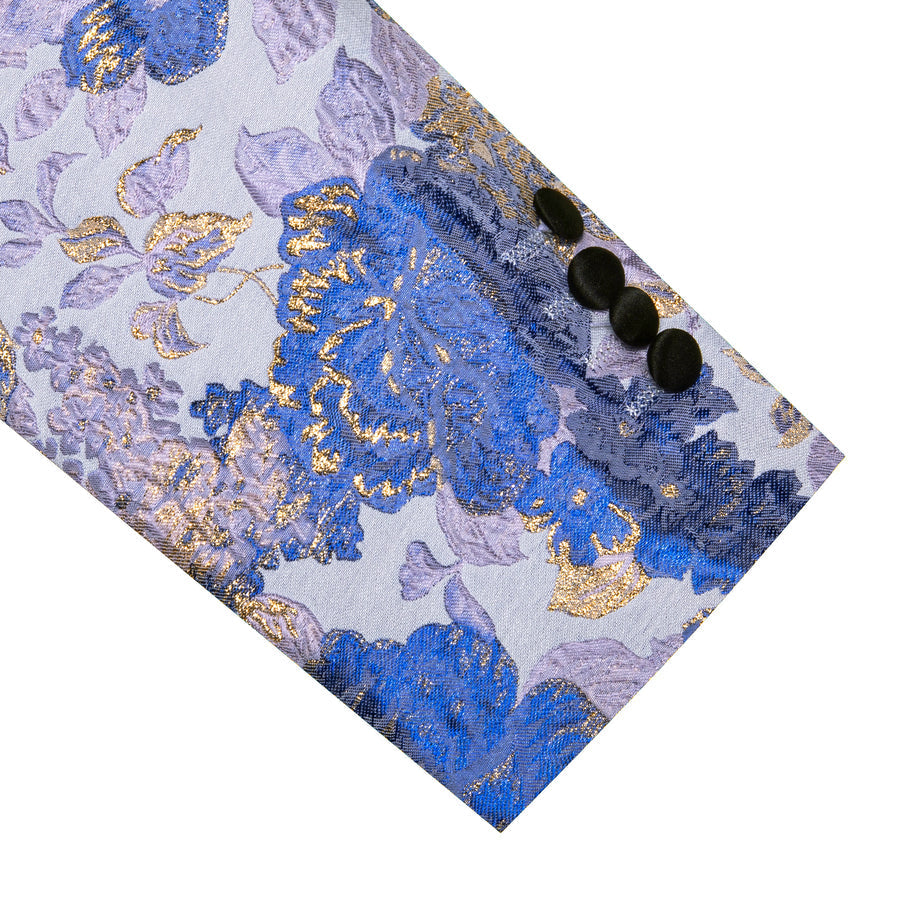 Blue White Gold Floral Flower Men's Tuxedo Jacket tuxedo    - Sophisticated Gentlemen