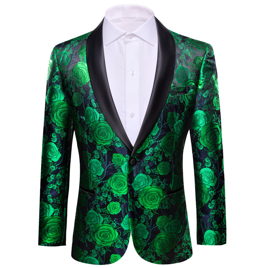 Green Navy Floral Rose Men's Tuxedo Jacket tuxedo    - Sophisticated Gentlemen